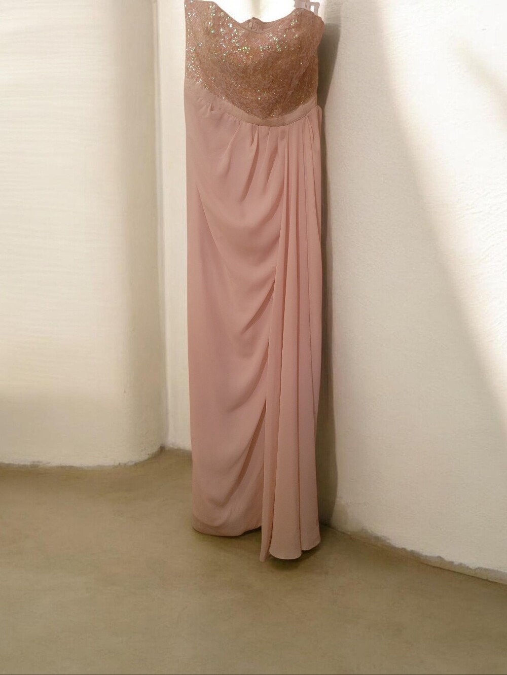 Badgley Mischka Blush Sequin Evening Dress